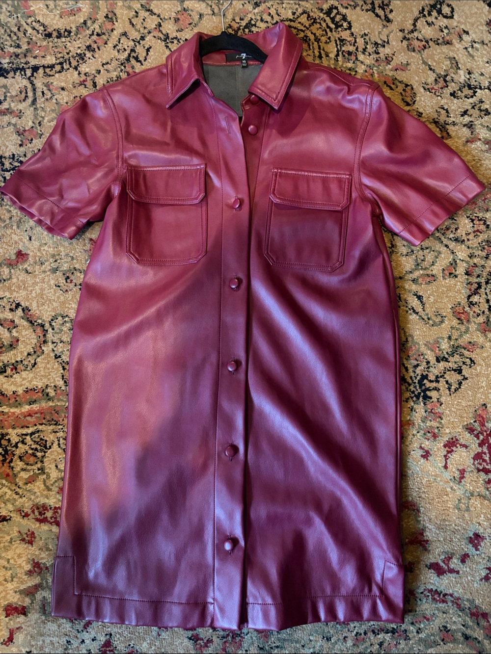 7 For All Mankind Berry Faux-Leather Shirt Midi Dress